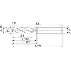 MVE0794X02S080 DP1020 5/16″ Dia. × 0.315″ Shank × 1.512″ Flute Length × 3.165″ OAL, 140°, 2 Flute, External Coolant, Solid Carbide Drill