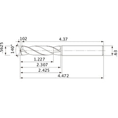 MVE1429X02S160 DP1020 9/16″ Dia. × 0.63″ Shank × 2.307″ Flute Length × 4.472″ OAL, 140°, 2 Flute, External Coolant, Solid Carbide Drill