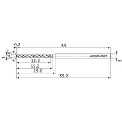 MVS0100X12S030 DP1020 1 mm Dia. × 3 mm Shank × 15.2 mm Flute Length × 55.2 mm OAL, 140°, 2 Flute, Coolant Thru, Solid Carbide Drill