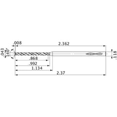 MVS0109X20S030 DP1020 0.043″ Dia. × 0.118″ Shank × 0.992″ Flute Length × 2.37″ OAL, 140°, 2 Flute, Coolant Thru, Solid Carbide Drill
