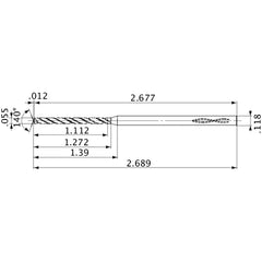 MVS0139X20S030 DP1020 0.055″ Dia. × 0.118″ Shank × 1.272″ Flute Length × 2.689″ OAL, 140°, 2 Flute, Coolant Thru, Solid Carbide Drill