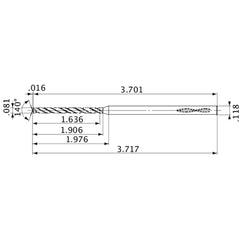 MVS0206X20S030 DP1020 0.081″ Dia. × 0.118″ Shank × 1.906″ Flute Length × 3.717″ OAL, 140°, 2 Flute, Coolant Thru, Solid Carbide Drill