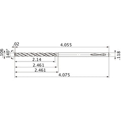 MVS0269X20S030 DP1020 0.106″ Dia. × 0.118″ Shank × 2.461″ Flute Length × 4.075″ OAL, 140°, 2 Flute, Coolant Thru, Solid Carbide Drill