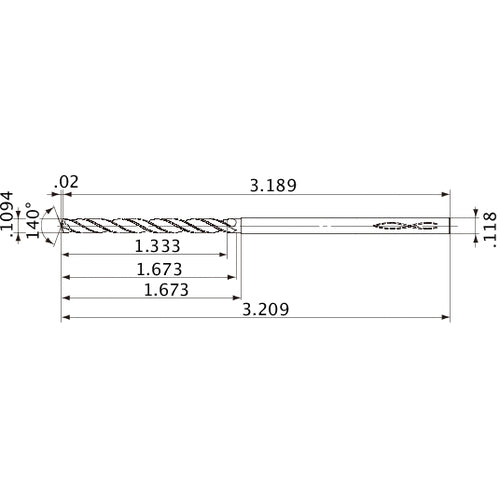 MVS0278X12S030 DP1020 0.1094″ Dia. × 0.118″ Shank × 1.673″ Flute Length × 3.209″ OAL, 140°, 2 Flute, Coolant Thru, Solid Carbide Drill