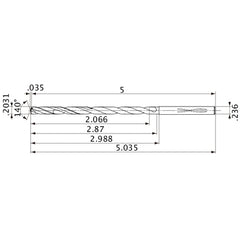 MVS0516X10S060 DP1020 0.2031″ Dia. × 0.236″ Shank × 2.87″ Flute Length × 5.035″ OAL, 140°, 2 Flute, Coolant Thru, Solid Carbide Drill