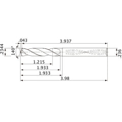 MVS0595X05S060 DP1020 0.2344″ Dia. × 0.236″ Shank × 1.933″ Flute Length × 3.98″ OAL, 140°, 2 Flute, Coolant Thru, Solid Carbide Drill