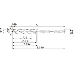 MVS0843X05S100 DP1020 0.332″ Dia. × 0.394″ Shank × 2.736″ Flute Length × 5.059″ OAL, 140°, 2 Flute, Coolant Thru, Solid Carbide Drill