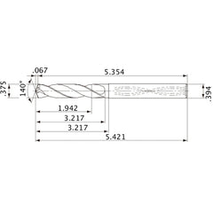 MVS0953X05S100 DP1020 3/8″ Dia. × 0.394″ Shank × 3.217″ Flute Length × 5.421″ OAL, 140°, 2 Flute, Coolant Thru, Solid Carbide Drill
