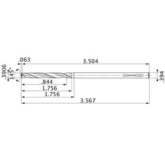 MVS0992X02S100PL DP1020 0.3906″ Dia. × 0.394″ Shank × 1.756″ Flute Length × 3.567″ OAL, 145°, 2 Flute, Coolant Thru, Solid Carbide Drill