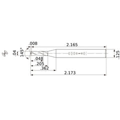 MWS00400SB VP15TF 0.04″ Dia. × 1/8″ Shank × 0.205″ Flute Length × 2.173″ OAL, 145°, 2 Flute, Coolant Thru, Solid Carbide Drill