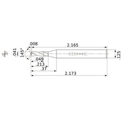 MWS00410SB VP15TF 0.041″ Dia. × 1/8″ Shank × 0.213″ Flute Length × 2.173″ OAL, 145°, 2 Flute, Coolant Thru, Solid Carbide Drill