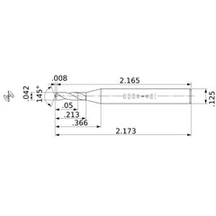 MWS00420SB VP15TF 0.042″ Dia. × 1/8″ Shank × 0.213″ Flute Length × 2.173″ OAL, 145°, 2 Flute, Coolant Thru, Solid Carbide Drill