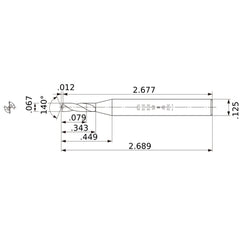 MWS00670SB VP15TF 0.067″ Dia. × 1/8″ Shank × 0.343″ Flute Length × 2.689″ OAL, 140°, 2 Flute, Coolant Thru, Solid Carbide Drill