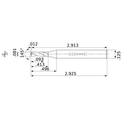 MWS00810SB VP15TF 0.081″ Dia. × 1/8″ Shank × 0.413″ Flute Length × 2.925″ OAL, 145°, 2 Flute, Coolant Thru, Solid Carbide Drill