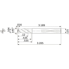 MWS01040SB VP15TF 0.104″ Dia. × 1/8″ Shank × 0.535″ Flute Length × 3.205″ OAL, 145°, 2 Flute, Coolant Thru, Solid Carbide Drill