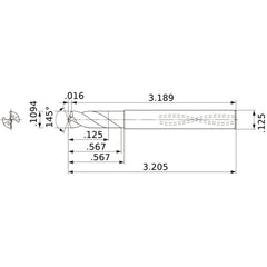 MWS01094SB VP15TF 0.1094″ Dia. × 1/8″ Shank × 0.567″ Flute Length × 3.205″ OAL, 145°, 2 Flute, Coolant Thru, Solid Carbide Drill