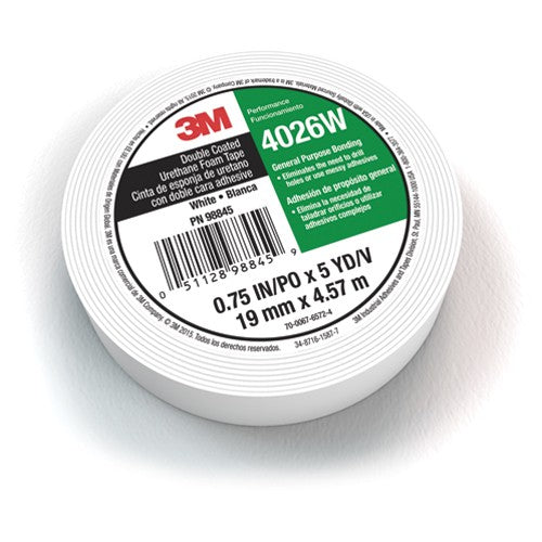 3M Double Coated Urethane Foam Tape 4026W White 3/4″ × 5 yd 62mil - Americas Industrial Supply