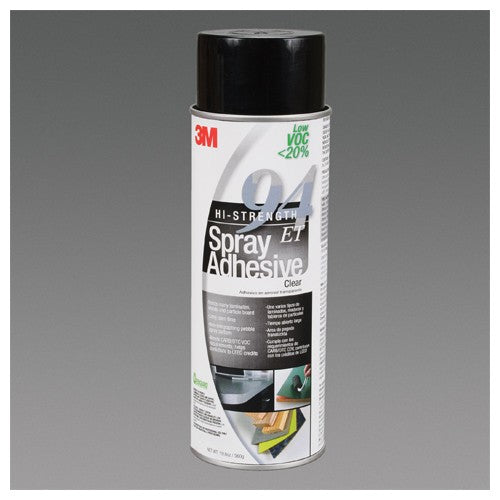 3M Hi-Strength Spray Adhesive 94 ET Low VOC <20% Clear 24 fl oz Can (Net Wt 19.8 oz) - Americas Industrial Supply