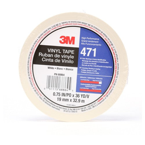3M Vinyl Tape 471 White 3/4″ × 36 yd 5.2 mil Individually Wrapped Conveniently Packaged - Americas Industrial Supply