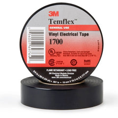 ‎3M Temflex Vinyl Electrical Tape 1700 3/4″ × 36 yd 1-1/2″ Core Black - Americas Industrial Supply