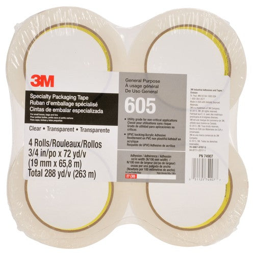 Scotch Light Duty Packaging Tape 605 Clear Cold Temperature 3/4″ × 72 yd - Americas Industrial Supply