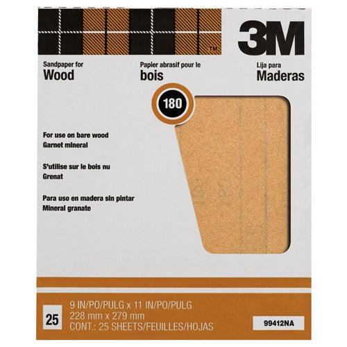3M Garnet Sanding Sheets 99412NA 9″ × 11″ 180 grit - Americas Industrial Supply