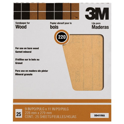 3M Garnet Sanding Sheets 99411NA 9″ × 11″ 220 grit - Americas Industrial Supply