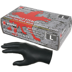 NitriSheild Stealth Gloves - 3 mil Black Nitrile - Industrial/Food Grade - Powder Free - Box of 100 - Size Large - Americas Industrial Supply