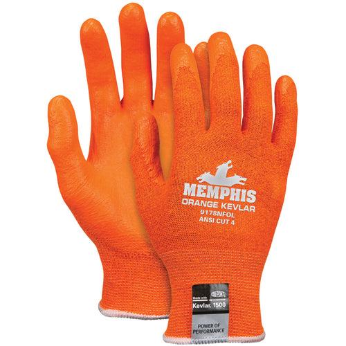 MCR Safety Cut Pro Glove - 13 Gauge Orange Kevlar/Synthetic - Nitrile Foam Coated Palm - Size Large - Americas Industrial Supply