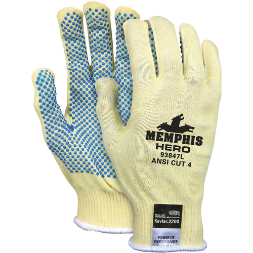 MCR Safety Cut Pro Hero Gloves - 13 Gauge Kevlar / Stainless Steel / Spandex - PVC Dots on Palm - Size Medium - Americas Industrial Supply