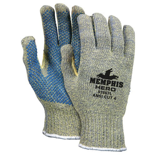 MCR Safety Cut Pro Hero Gloves - 7 Gauge Kevlar / Stainless Steel / Nylon - PVC Dots Palm Side - Size X-Large - Americas Industrial Supply