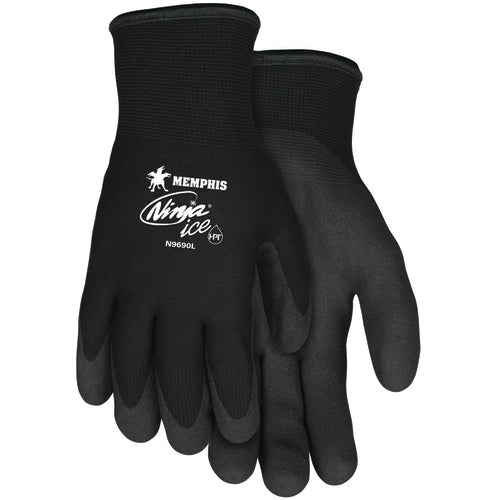 Ninja Ice Gloves - 15 Gauge Black Nylon - Acrylic Terry Inner -HPT Palm and Fingertips - Size X-Large - Americas Industrial Supply