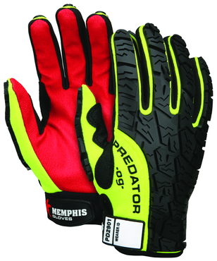 Predator Hi-Vis, Synthetic Palm, Tire Tread TPR Coating Gloves - Size Large - Americas Industrial Supply