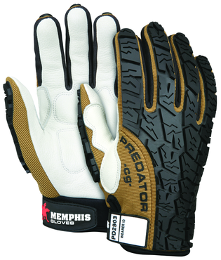 Predator Foam Padded Cow Grain Leather Palm, Tire Tread TPR Coating Gloves - Size Large - Americas Industrial Supply