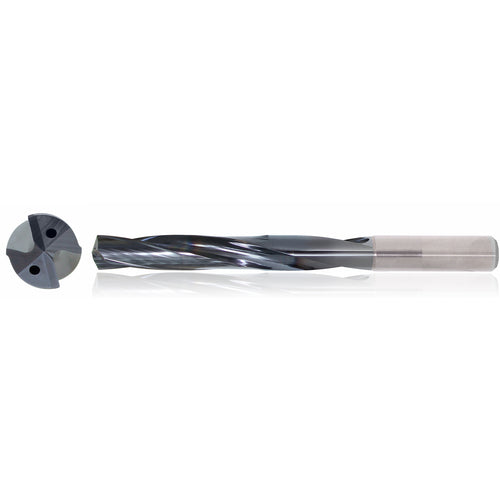 5/32″ Dia. × 6 mm Shank × 36 mm Flute Length × 74 mm OAL, 5xD, TiAlN, 2 Flute, Coolant Thru, h6, Cylindrical, Solid Carbide Drill Series/List #5614 - Exact Industrial Supply