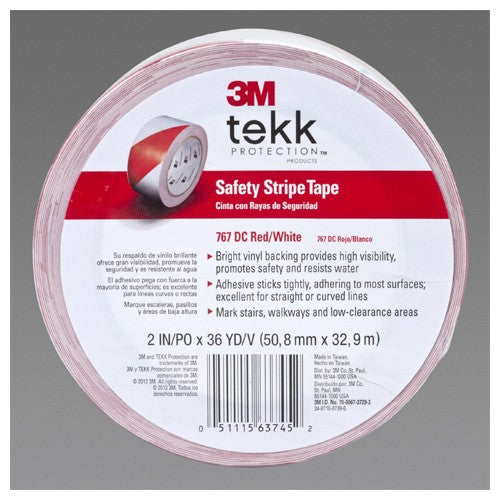 3M Safety Stripe Vinyl Tape 767 Red/White 2″ × 36 yd 5 mil Individually Wrapped Conveniently Packaged - Americas Industrial Supply