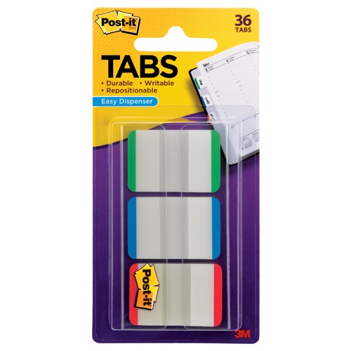 Post-it Durable Tabs 686L-GBRT 1 in. × 1.5 in. Green Blue Red