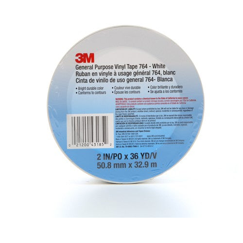 3M General Purpose Vinyl Tape 764 White 2″ × 36 yd 5 mil ndividually Wrapped Conveniently Packaged - Americas Industrial Supply