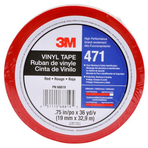 3M Vinyl Tape 471 Red 3/4″ × 36 yd 5.2 mil Individually Wrapped Conveniently Packaged - Americas Industrial Supply
