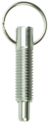 Hand Retractable Spring Plunger with Pull Ring - .75 lbs Initial End Force, 3 lbs Final End Force (3/8-16 Thread) - Americas Industrial Supply