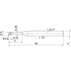 0.4 mm Dia. × 4 mm Shank × 0.32 mm DOC × 40 mm OAL, Carbide 2 Flute, 30° Helix, Ballnose End Mill VF2XLBSR0020N030