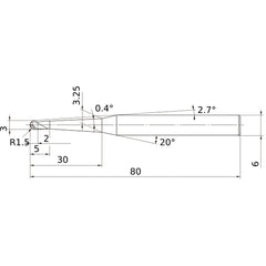 3 mm Dia. × 6 mm Shank × 2 mm DOC × 80 mm OAL, Carbide 3 Flute, 30° Helix, Ballnose End Mill VF3XBR0150T0024L030