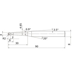4 mm Dia. × 8 mm Shank × 3 mm DOC × 90 mm OAL, Carbide 3 Flute, 30° Helix, Ballnose End Mill VF3XBR0200T0054L030