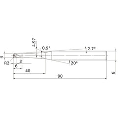 4 mm Dia. × 8 mm Shank × 3 mm DOC × 90 mm OAL, Carbide 3 Flute, 30° Helix, Ballnose End Mill VF3XBR0200T0054L040