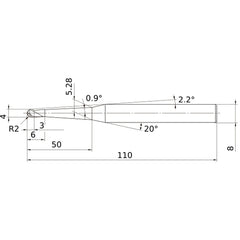 4 mm Dia. × 8 mm Shank × 3 mm DOC × 110 mm OAL, Carbide 3 Flute, 30° Helix, Ballnose End Mill VF3XBR0200T0054L050