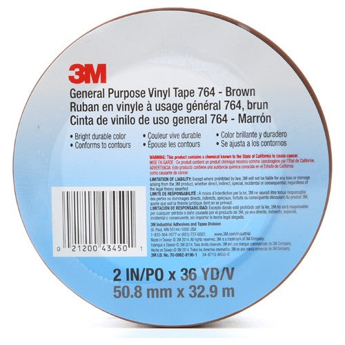 3M General Purpose Vinyl Tape 764 Brown 2″ × 36 yd 5 mil Individually Wraped Conveniently Packaged - Americas Industrial Supply