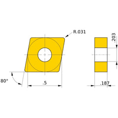CNGG 432 BF MBC020, 1/32″ Corner Radius, 3/16″ Thick, 1/2″ Inscribed Circle, Turning Indexable Insert
