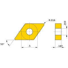 DNGG 431 BF MBC020, 1/64″ Corner Radius, 3/16″ Thick, 1/2″ Inscribed Circle, Turning Indexable Insert