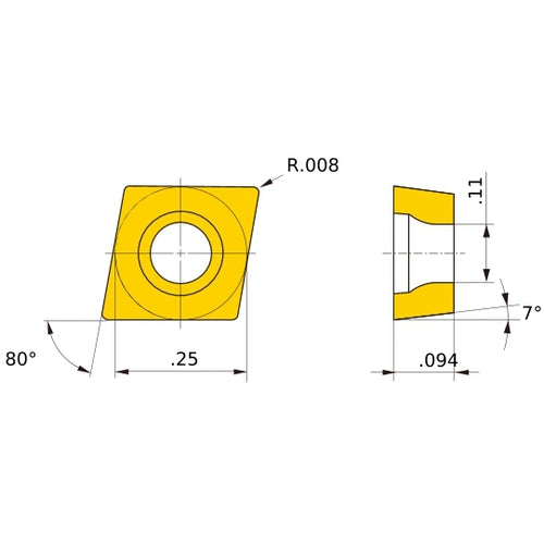 CCET 21.50.5 R-SN NX2525, 0.008″ Corner Radius, 3/32″ Thick, 1/4″ Inscribed Circle, Turning Indexable Insert