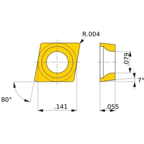 CCGT 03S101 L-F VP15TF, 0.1 mm Corner Radius, 1.39 mm Thick, 3.57 mm Inscribed Circle, Turning Indexable Insert